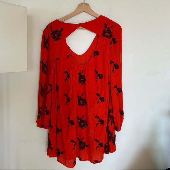 Free People Austin Emma Embroidered Mini Swing Dress In Blood Orange - Picture 6 of 6